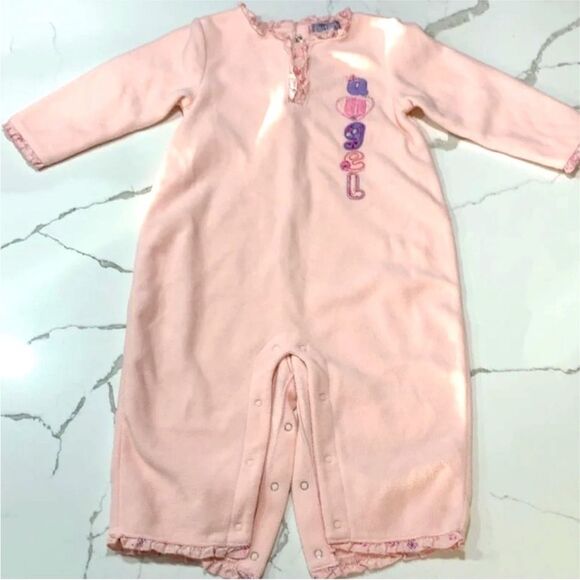 Vintage Carter’s | Girls Pink Fleece Footless Romper “Angel” - Picture 1 of 11